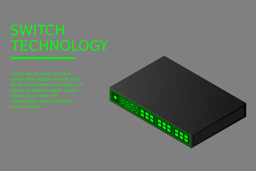 Poster - Isometric Switch with Up link Port Vector Illustration