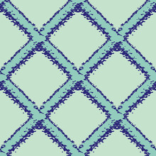Vector Wicker Weave Seamless Pattern Background. Painterly Grunge Brush Diagonal Grid Mesh Backdrop. Woven Criss Cross Monochrome Blue Geometric Repeat Design. Simple All Over Print For Packaging