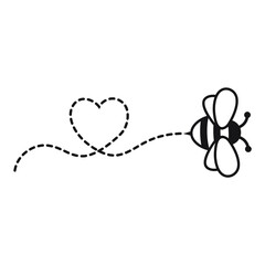 Cartoon Bee Flying on a Heart Shaped Dotted Route