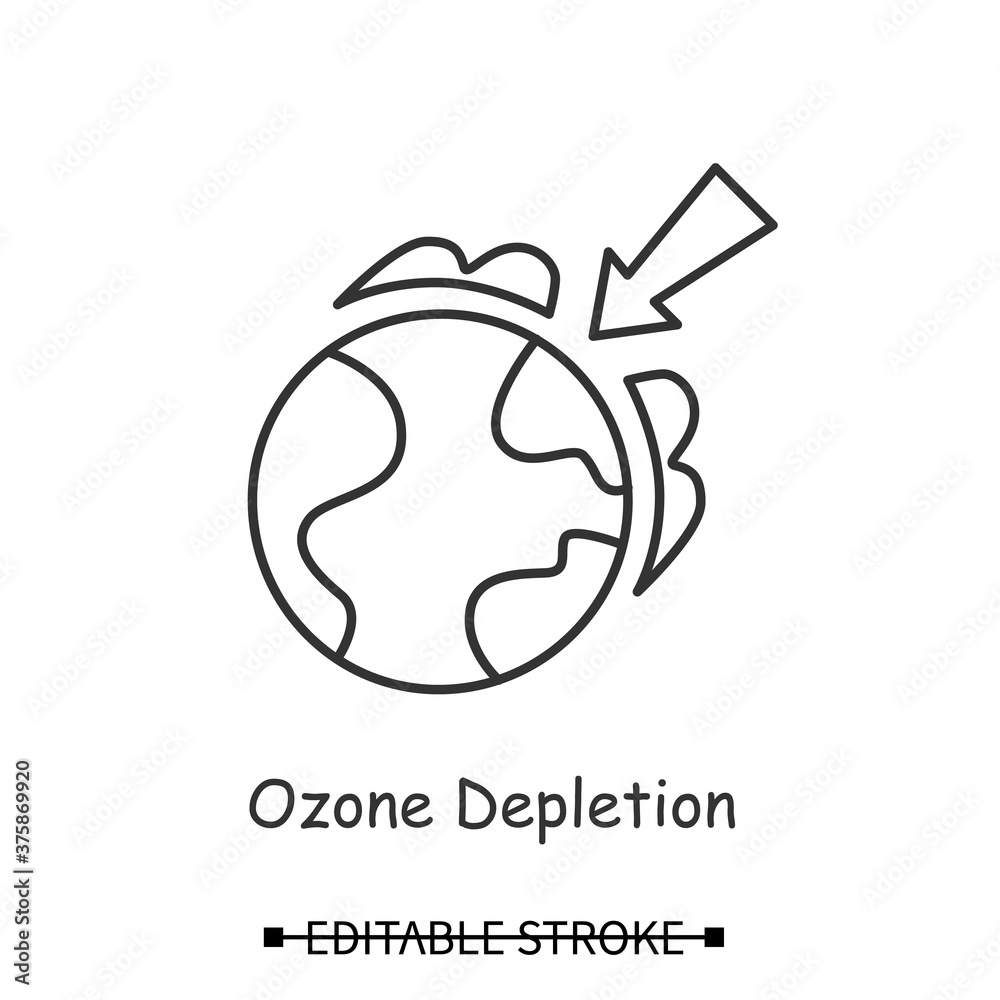 Ozone Pictogram Ozone layer icon. Earth globe with arrow linear pictogram. Concept of ...