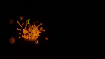 Wall Mural - covid-19 looking halloween pumpkin 3d rendeing looping animation. halloween pumpkin looking coronavi