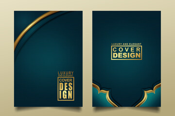 Set cover design template with Luxury and elegant flow lines overlap layers ornament and realistic texture on dark background