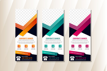 Poster - Set of roll up business brochure flyer banner design use vertical layout template vector, cover presentation abstract geometric background, modern publication x-banner and flag. Space for photo. 