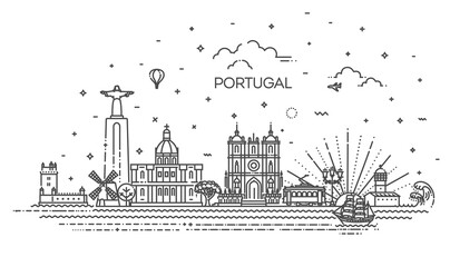 Wall Mural - Portugal line skyline with panorama in white background