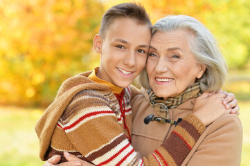 Canvas Print - Close up portrait of happy grandmother and grandson posing