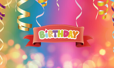 Poster - Cute birthday-themed illustration with bokeh effect and confetti