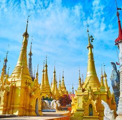 Sticker - Golden stupas of Nyaung Ohak, Inle Lake, Myanmar