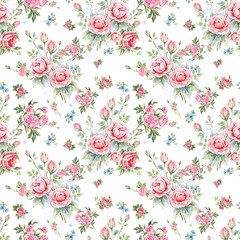  Seamless beautiful pattern for the surface flowers drawn by hand on pape