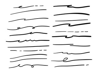 Poster - Hand drawn set of underline, curly swishes, swashes, swoops. swirl. Highlight text elements. vector illustration