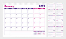 Calendar 2021. Week Start From Monday. Set Of 12 Months. Ready For Print. Vector Illustration