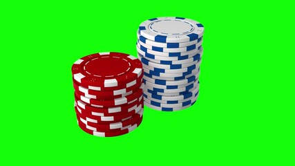 Wall Mural - 3d rendered animation of casino chips on green screen