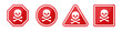 Set of danger hazard sign with skull and crossbones in different shapes in red