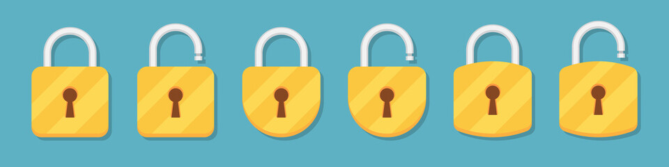 Poster - Lock and unlock padlock icons collection in a flat design