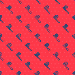 Blue line Butterfly net icon isolated seamless pattern on red background. Vector.