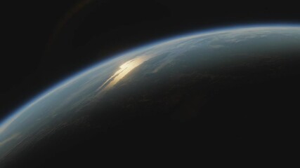 Wall Mural - terraformed planet mars. view from space to mars with oceans and plants spacecraft flies near terraf