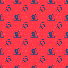 Wall Mural - Blue line Cyclops icon isolated seamless pattern on red background. Vector.