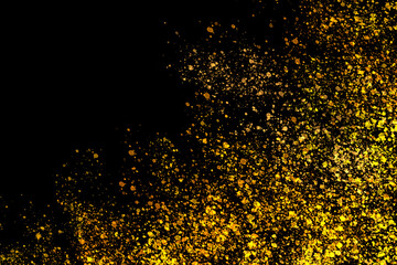 Wall Mural - dark abstract grunge background of black color with yellow and orange paint spots, chaotically scattered.