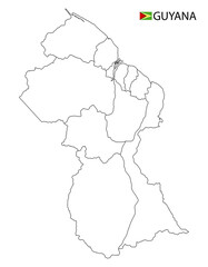  Guyana map, black and white detailed outline regions of the country. Vector illustration