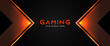 Futuristic orange and black abstract gaming banner design with metal technology concept. Vector illustration for business corporate promotion, game header social media, live streaming background