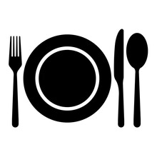 Gz920 GrafikZeichnung - Diner Plate Icon. - Fork, Knife, Spoon Sign - Tableware. - Cutlery - Black Design - Simple Isolated Template - Xxl G9913