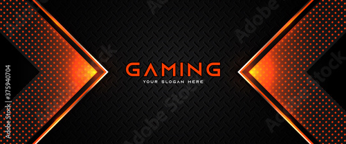 Fotografía Futuristic orange and black abstract gaming banner design with metal technology concept