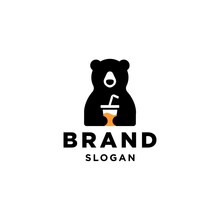 Bear Holding Juice Drink With Straw Logo Vector Icon Illustration