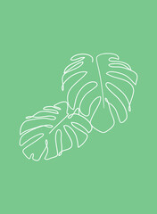 Wall Mural - One Line Monstera leaves drawing art. 