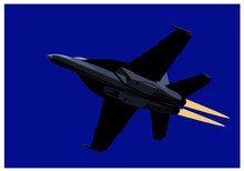 Boeing F-18E Super Hornet. Air Power. Afterburner Navy Jet Fighter. Vector Image For Illustration.