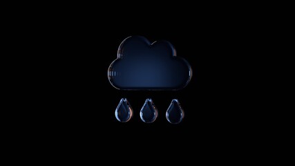 Wall Mural - 3d rendering glass symbol of rain cloud isolated on black with reflection