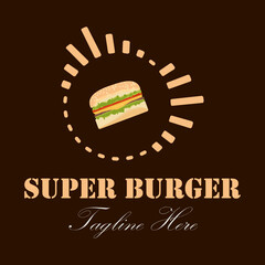 Wall Mural - Vector Logo for restaurant or cafe business with hot burger illustration