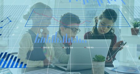 Poster - Financial data over young people working on digital advice.