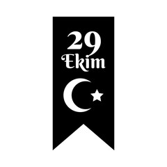 Sticker - cumhuriyet bayrami celebration day with 29 number in ribbon hanging silhouette style