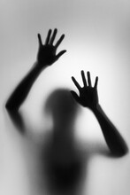 Ghost Concept Shadow Of A Woman Behind The Matte Glass Blurry Hand And Body Soft Focus