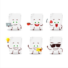 Wall Mural - Blank sheet of paper cartoon character with various types of business emoticons