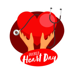 Canvas Print - Human Hand Holding Red Heart with Stethoscope on White Background for World Heart Day.