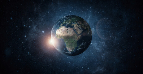 Wall Mural - panoramic view of planet earth with copy space, 3d render created with nasa textures from https://vi