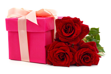 Sticker - Red roses with gift box.