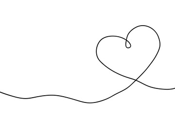 Wall Mural - Heart continuous line drawing. Single hand drawn contour heart for love design. Single lineart sketch heart. Symbol love. Simplicity sign isolated on white background. Vector illustration