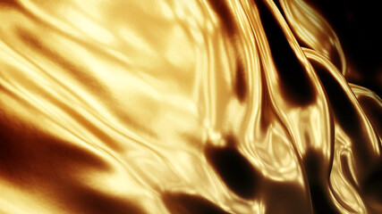 Gold surface with pleats, luxury gold fabric. Gold and black,