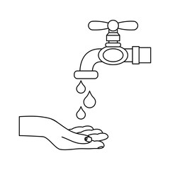 Canvas Print - hand with water tap faucet and drops