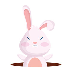 Sticker - cute easter little rabbit in hole character