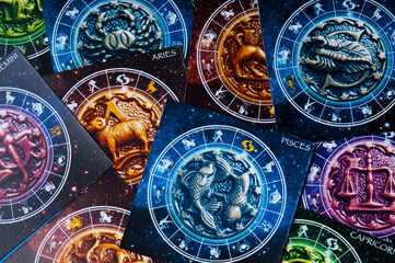 Wall Mural - zodiac signs and symbols and horoscope like astrology concept and full frame astrological background