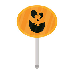 Sticker - halloween lollipop with pumpkin face colorful icon