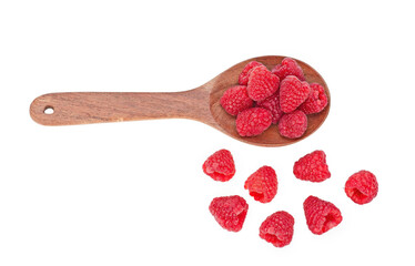  raspberries fruit top view on white background