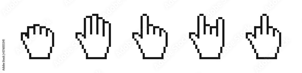 Gesture pixel hand vector icon. Finger cursor set internet arm symbol ...