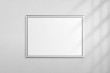 Wall Mural - mockup silver frame photo on wall. mock up picture framed. horizontal modern boarder with shadow. em