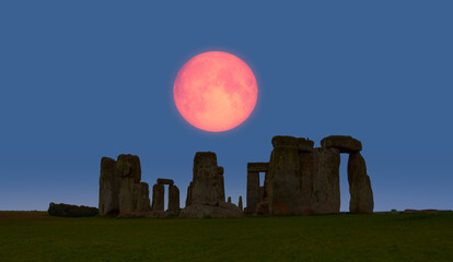 Stonehenge with lunar eclipse - United Kingdom