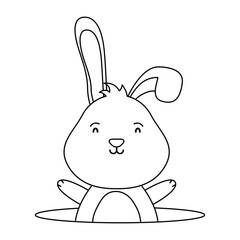 Sticker - cute easter little rabbit in hole character line style