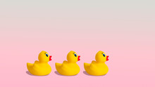 Yellow Rubber Ducks On A Pastel Pink Background.