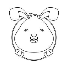 Poster - cute easter little rabbit in hole character line style